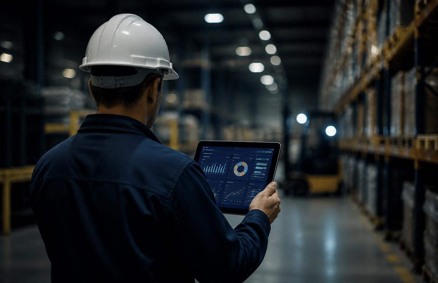 Profissional de logística analisando indicadores em dashboard